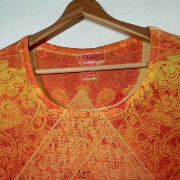 Loop 18 Shirt 9/11 Orange Yellow Graphic Geometric Print Studded Vintage Y2K - Picture 10 of 13